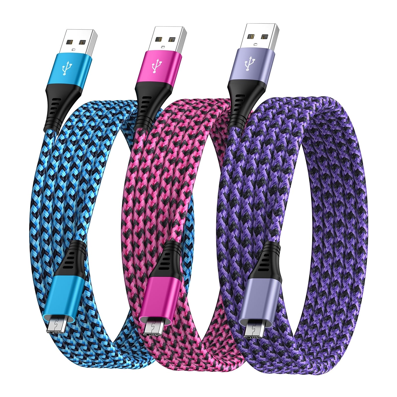 3Pack 6Ft USB Mini Charging Cable - Nylon Fast USB Cable for Samsung Galaxy S7/S6, Sony, Nokia, HTC, Motorola, Nexus, PS4, Xbox