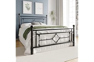 HOOMIC 14 Inch Queen Size Metal Platform Bed Frame, Vintage Victorian Style, Wrought Iron Headboard and Footboard/Mattress Foundation for Storage/No Box Spring Required/Easy Assembly/Black