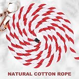 PATIKIL 1 Inch 50ft Natural Twisted Cotton Rope 3 Strand Red White Crafts Decor view 3