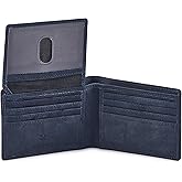 Cochoa Bifold Wallet for Men's Real Genuine Slim Leather RFID Blocking 2 ID Windows Stylish Travel Gift Box (CRAZY HORSE, NAVY)