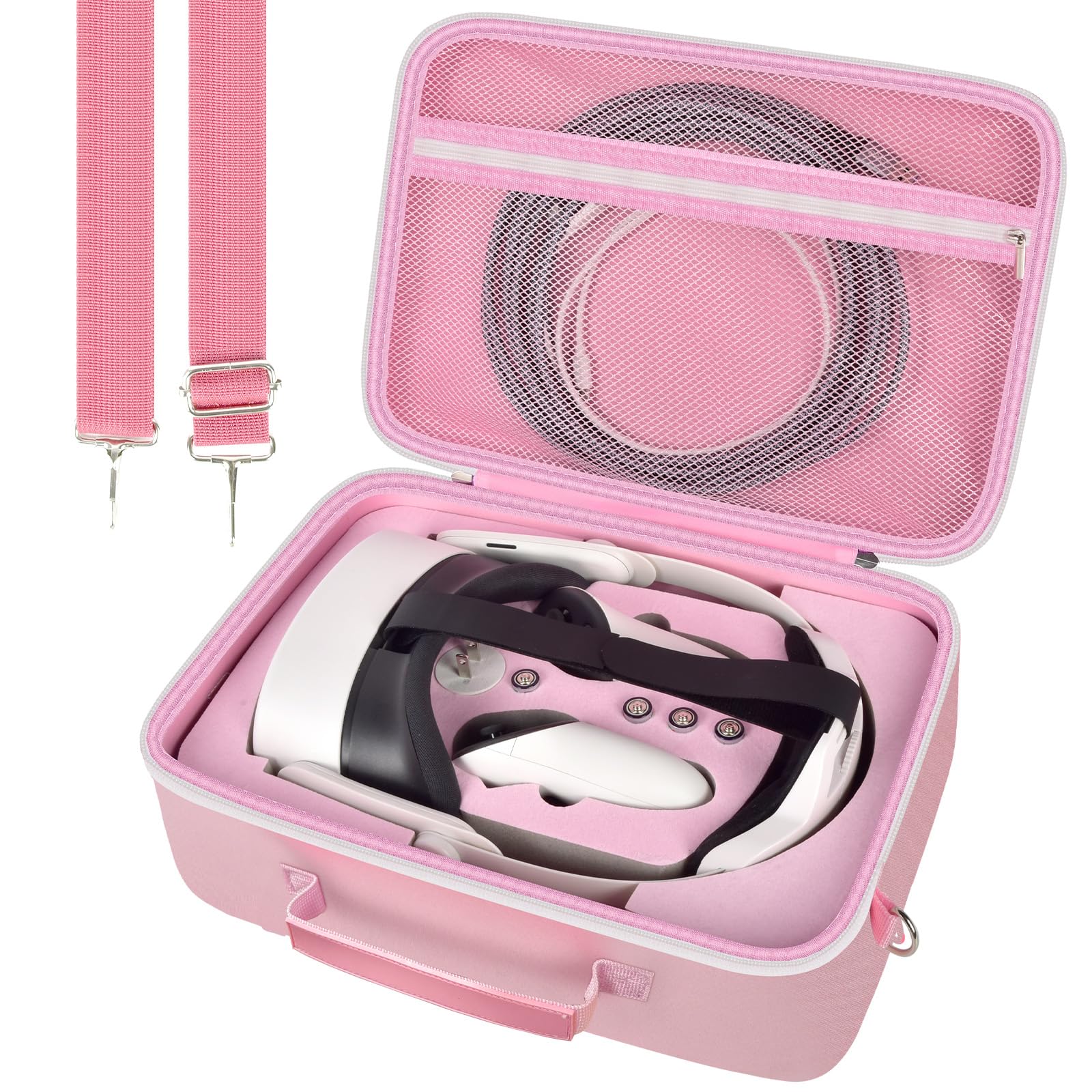 Hard Carrying Case for Meta Quest 3s/ Quest 3/ for Oculus Quest 2 Official Original/Elite Strap VR Headset and Controller Accessories, Portable Travel Storage Bag for Home, Outdoor - Pink (Box Only)