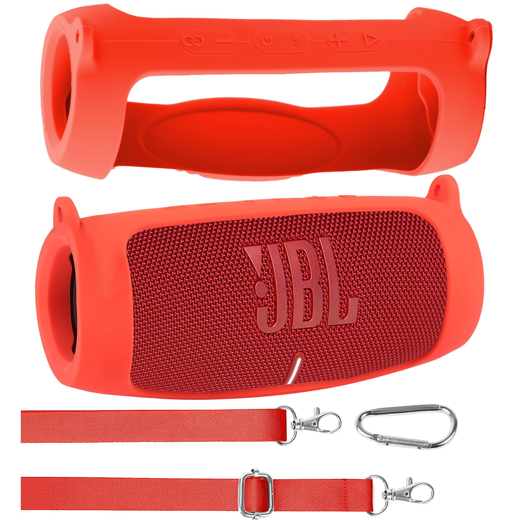 co2CREA Case Silicone for JBL Charge 5 WiFi and Portable Bluetooth Speaker, Portable Ultra-light Protective Sleeve with Carabiner and Shoulder Strap (Speaker and Accessories not Included)