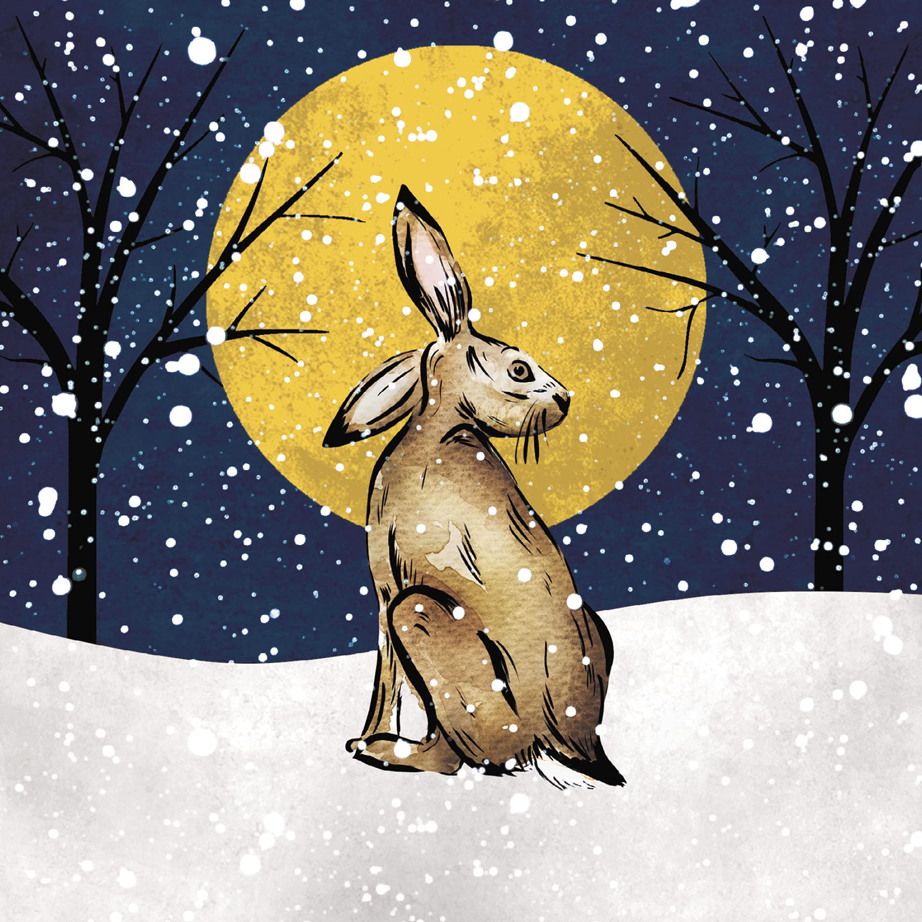 The Almanac Gallery Pack of 8 Charity Christmas Cards - 'The Hare and the Moon' - Lovely Artsitic Contemporary Design - 8 Cards of 1 Design