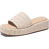 EQAUDES Platform Sandals Women Cute Summer Wedge Espadrilles - Beach, Raffia, Slides Sandal, Comfortable, Straw Woven Vacation, Shoes Dressy