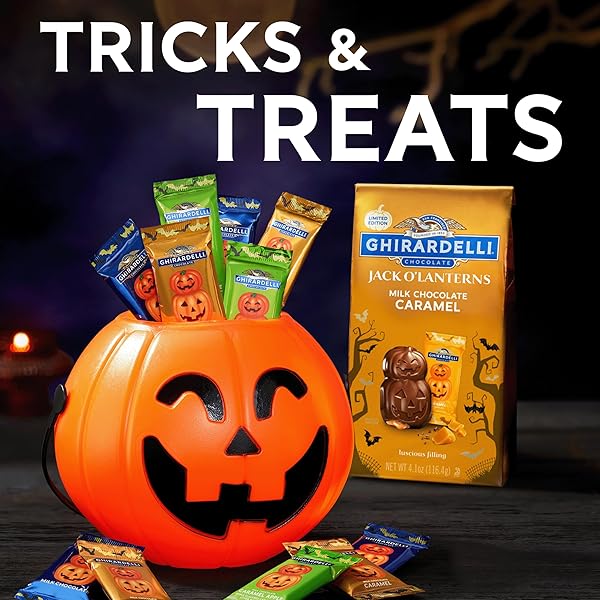GHIRARDELLI MILK CHOCOLATE CARAMEL JACK O’ LANTERNS, 4.1 OZ BAG – PREMIUM HALLOWEEN CHOCOLATE CANDY WITH LUSCIOUS CARAMEL FILLING