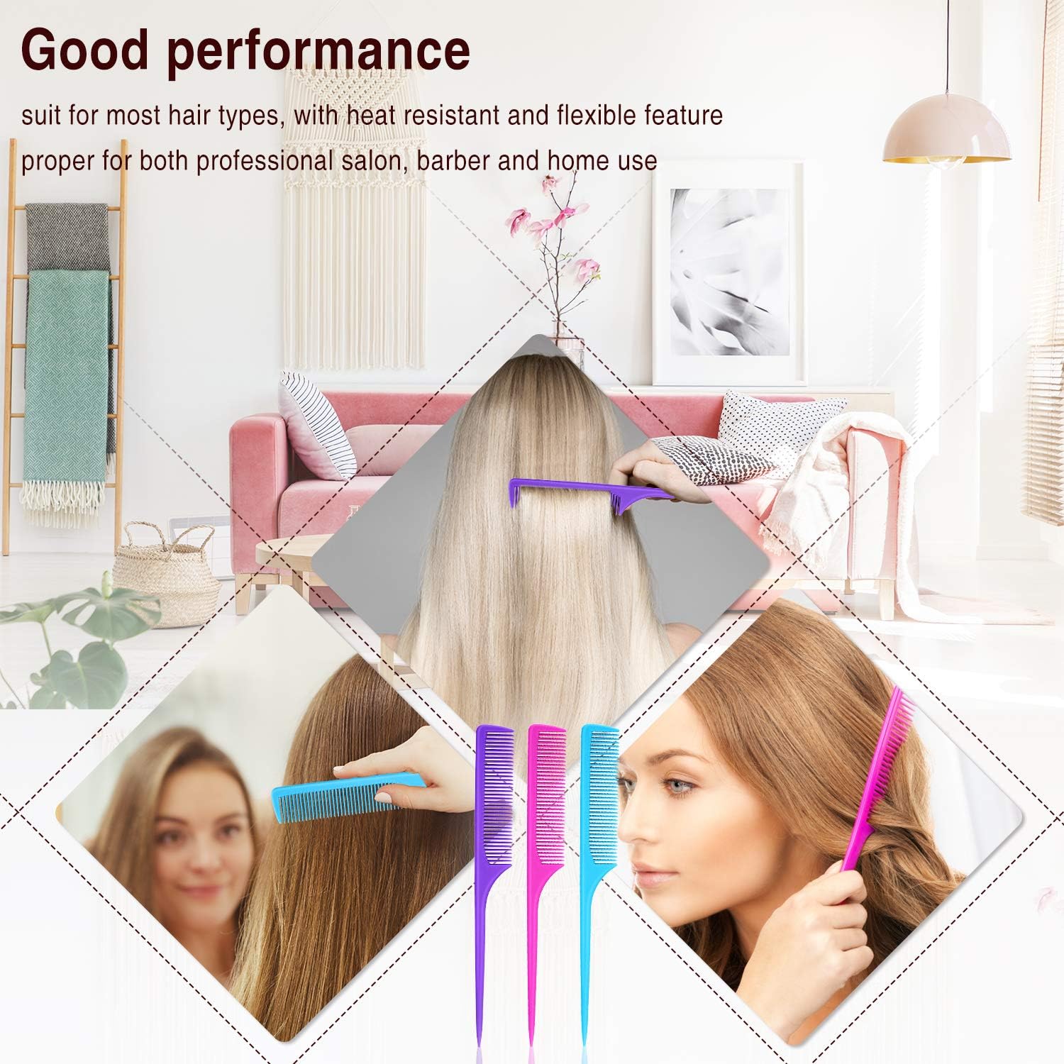 3 Pieces Plastic Rat Tail Comb Set, 9 Inch Pintail and Fiber Teasing Combs With Thin and Long Handle for Men Women, Girls - Image 5