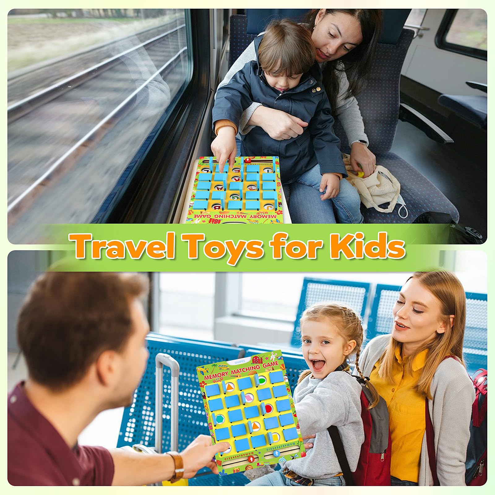 Matching Memory Game for Kids Ages 4-8, Flip to Win Wooden Board Games, Toddler Travel Toys for 3 4 5 6 7 8 Years Old Boys Girls, Road Trip Essentials, Airplane, Car Activity Easter Gifts
