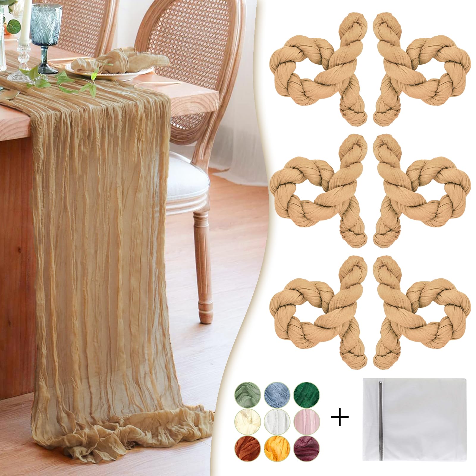 Photo 1 of ***3 PACK***Waligoy Nude Cheesecloth Table Runner 3 Pack 35" Boho Gauze Runner 120 inches Long Tablecloth Runner Rustic Sheer Fabric Bulk for Baby Shower Wedding Bridal Birthday Party Picnic Table Decorations