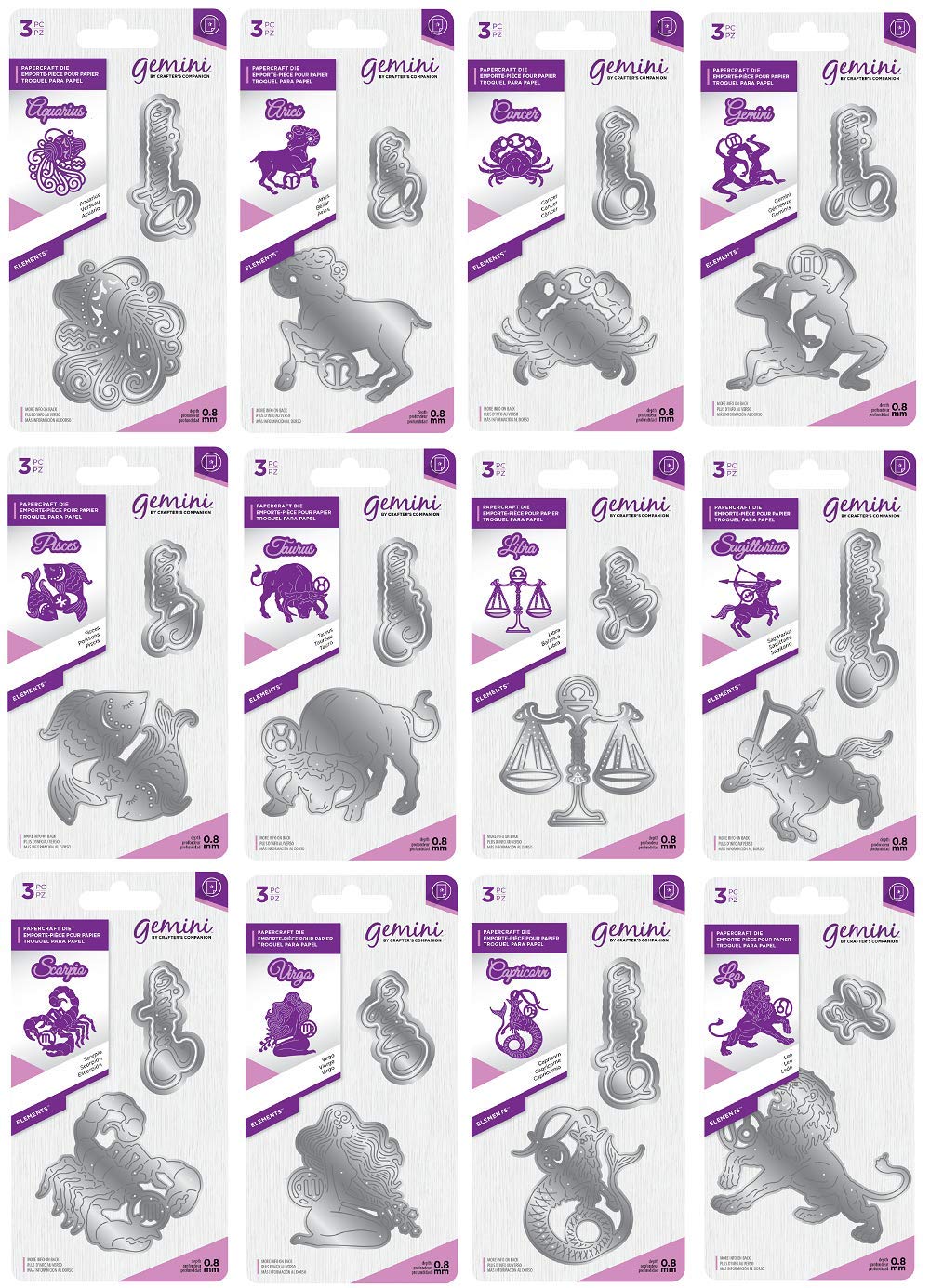 Crafters Companion Gemini Zodiac 3-in1 Die Sets - Bundle of All 12 Sets