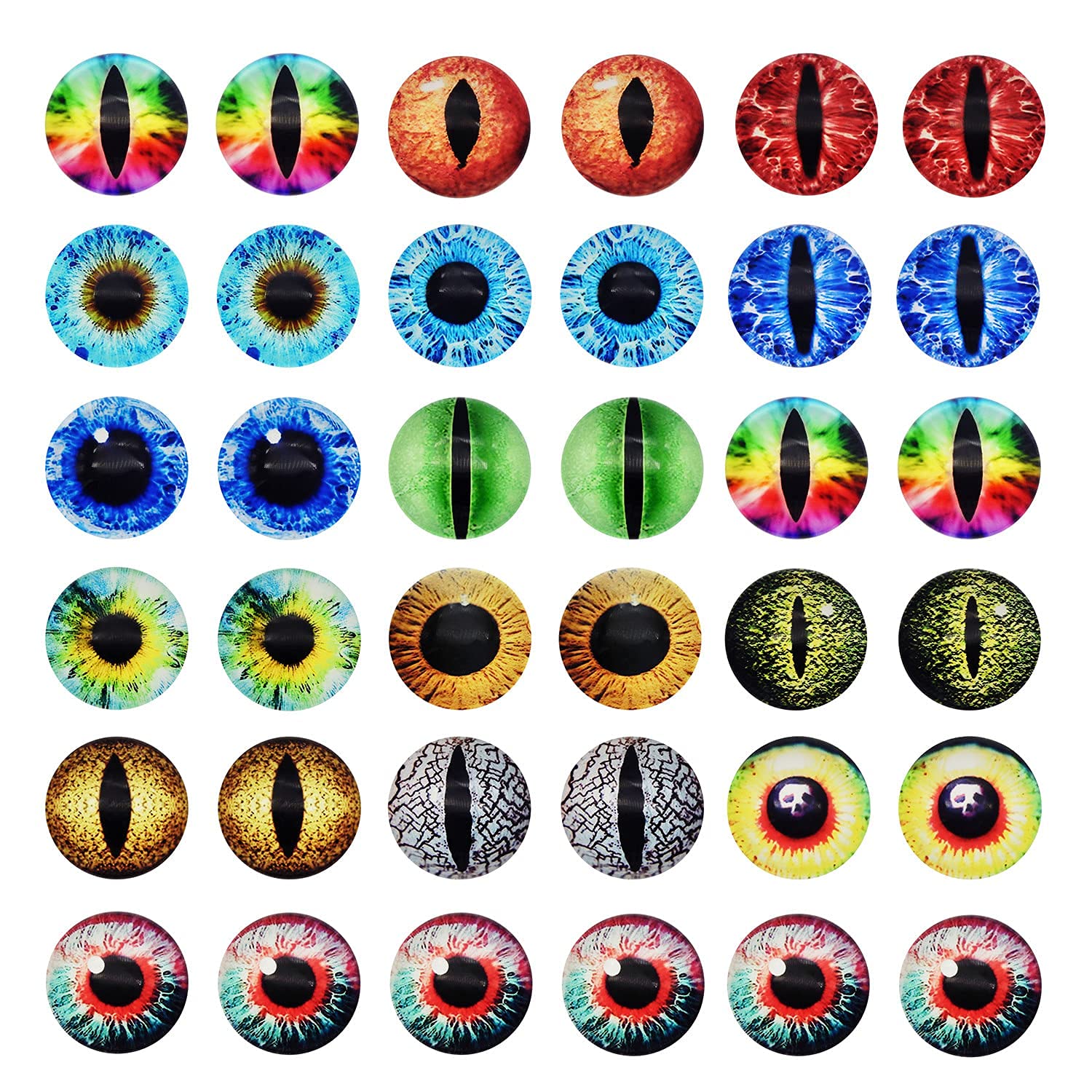 Julie Wang 15MM 40PCS Dragon Eyes Glass Cabochon Eye for Clay Models Making Sculptures Props Craft DIY Findings Jewelry DIY Accessory
