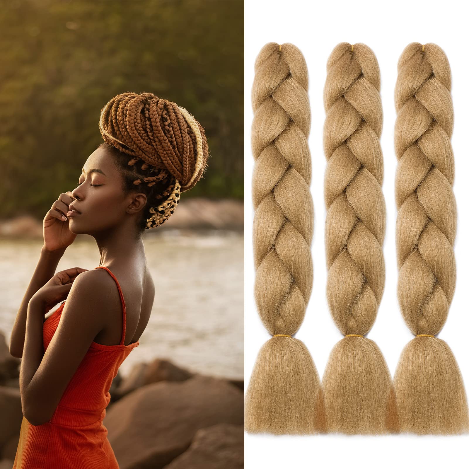 Gairyan Braiding Hair Extensions Ombre Jumbo Braids Synthetic Hair 3 Packs 24 inches 300g Coloured Hair for Braiding Extensions Box Braids Crochet Twist (Dark Blonde) โ image 1
