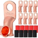TKDMR 10 PCS 1/0 AWG - 3/8" Battery Cable Lugs Copper Wire Ring Terminals | UL,4:1 Heat Shrink Cable Ends,Wiring Connector Terminal End,Electrical Crimp Connectors