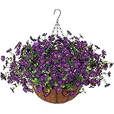 HyeFlora Artificial Fake Hanging Plants Flowers with Basket Outdoor Decor Faux Silk Dasiy Flower Arrangements in Pot Planter for Porch Home Indoor Patio Garden Yard Decoration