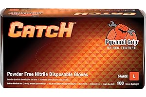 Catch Orange Nitrile Powder Free Textured Gloves, 10/100-LG