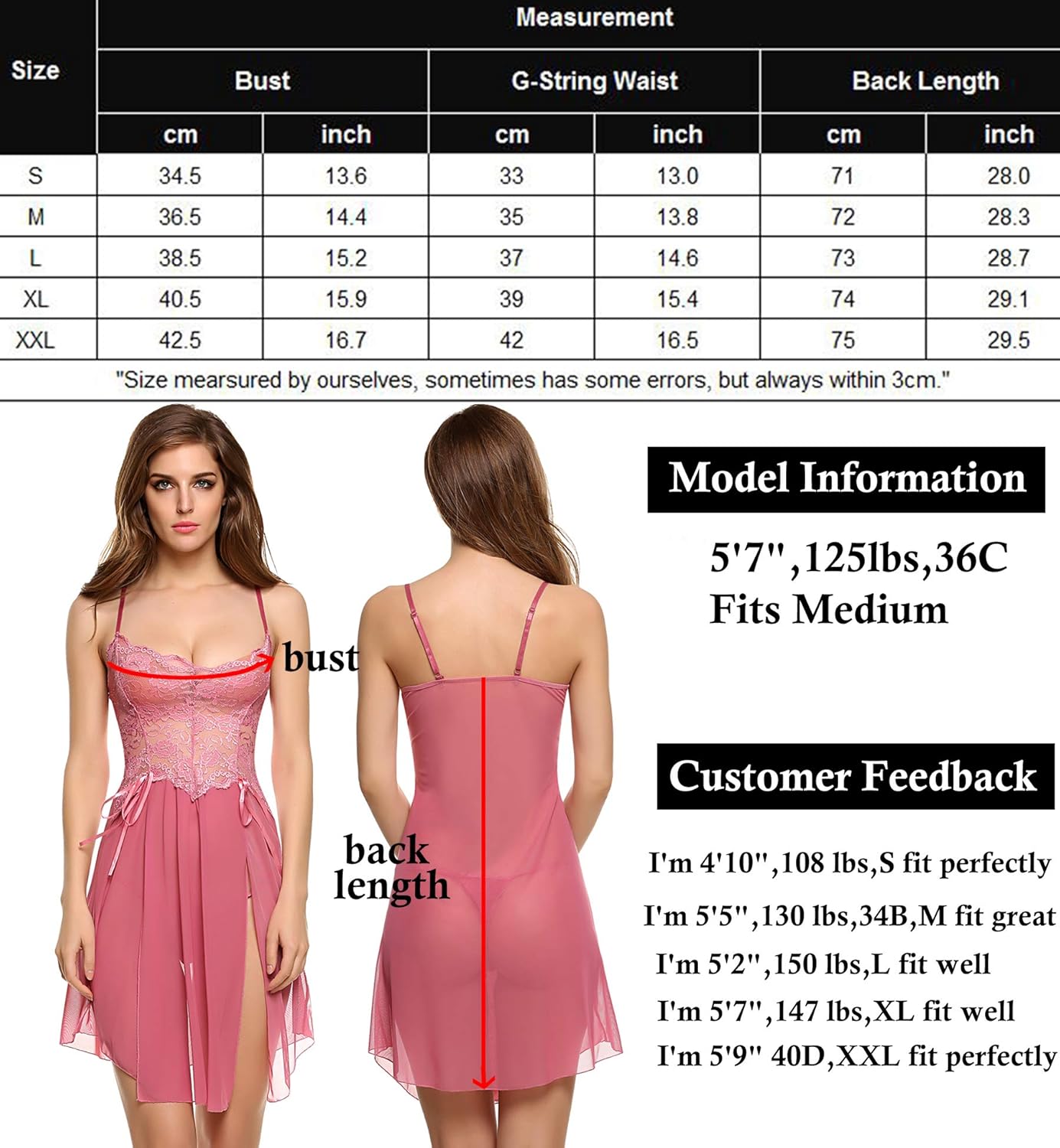 Avidlove Women Lace Lingerie Babydoll Dress Strap Chemise Sleepwear Sexy Nighty S-XXL: Clothing