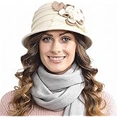 Vintage Women Floral Wool Dress Cloche Winter Hat 1920s