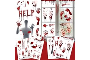 Autumety Bloody Halloween Decorations Window Indoor Scary Halloween Bathroom Restroom Decor Stickers Horror Atmosphere Self-Adhesive Handprint Footprint Mouth Clings for Wall Floor Decorations