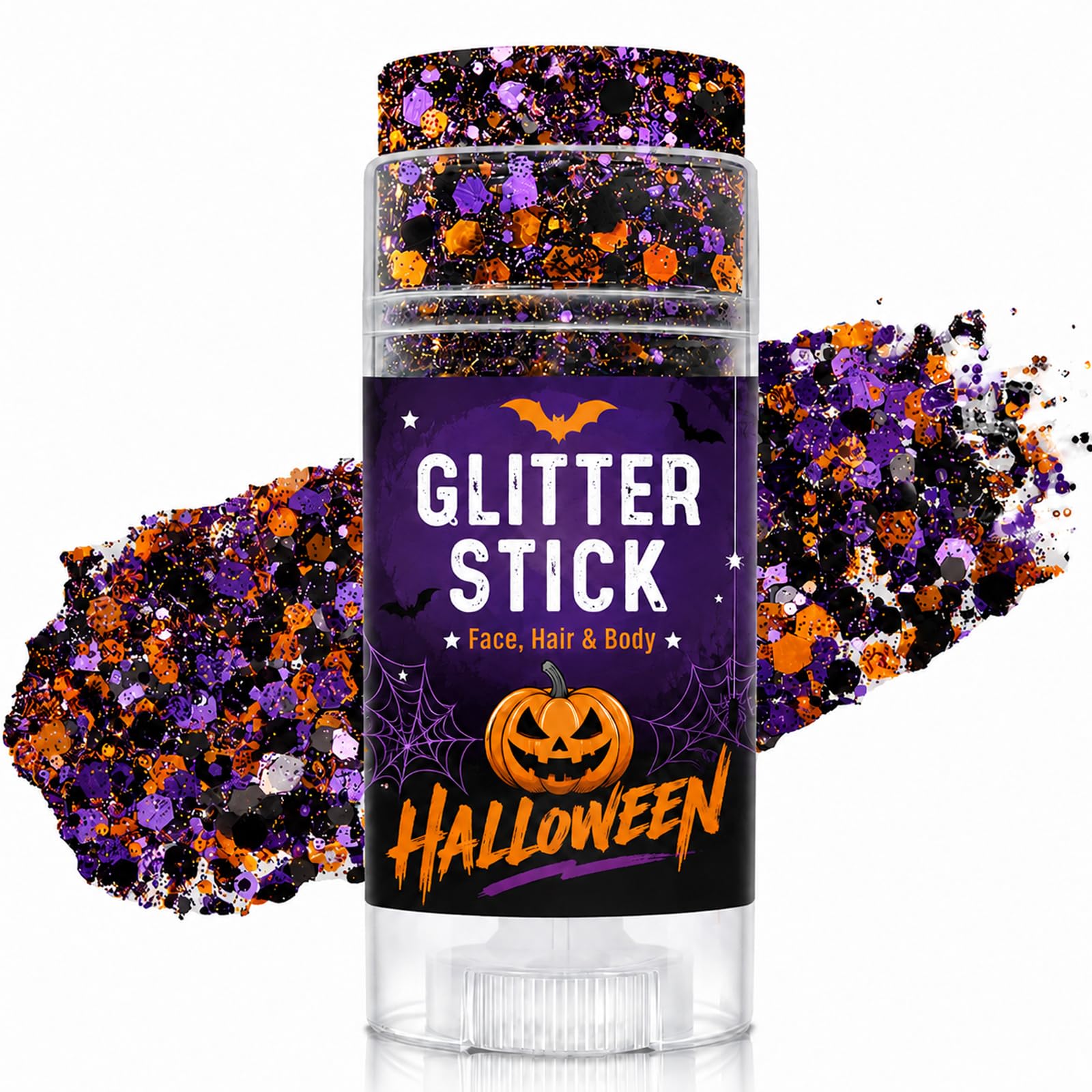 Halloween Glitter Stick for Face, Body & Hair Accessories for Women Kids | Orange Purple and Black Chunky Glitter Stick for F