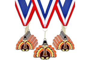 Loetere 12 Pcs Thanksgiving Turkey Gold Medals 2'' Metal Colorful Turkey Trot Medals with Ribbon Thanksgiving Trophy Award for Prizes Racing Fall Holiday Party Supply