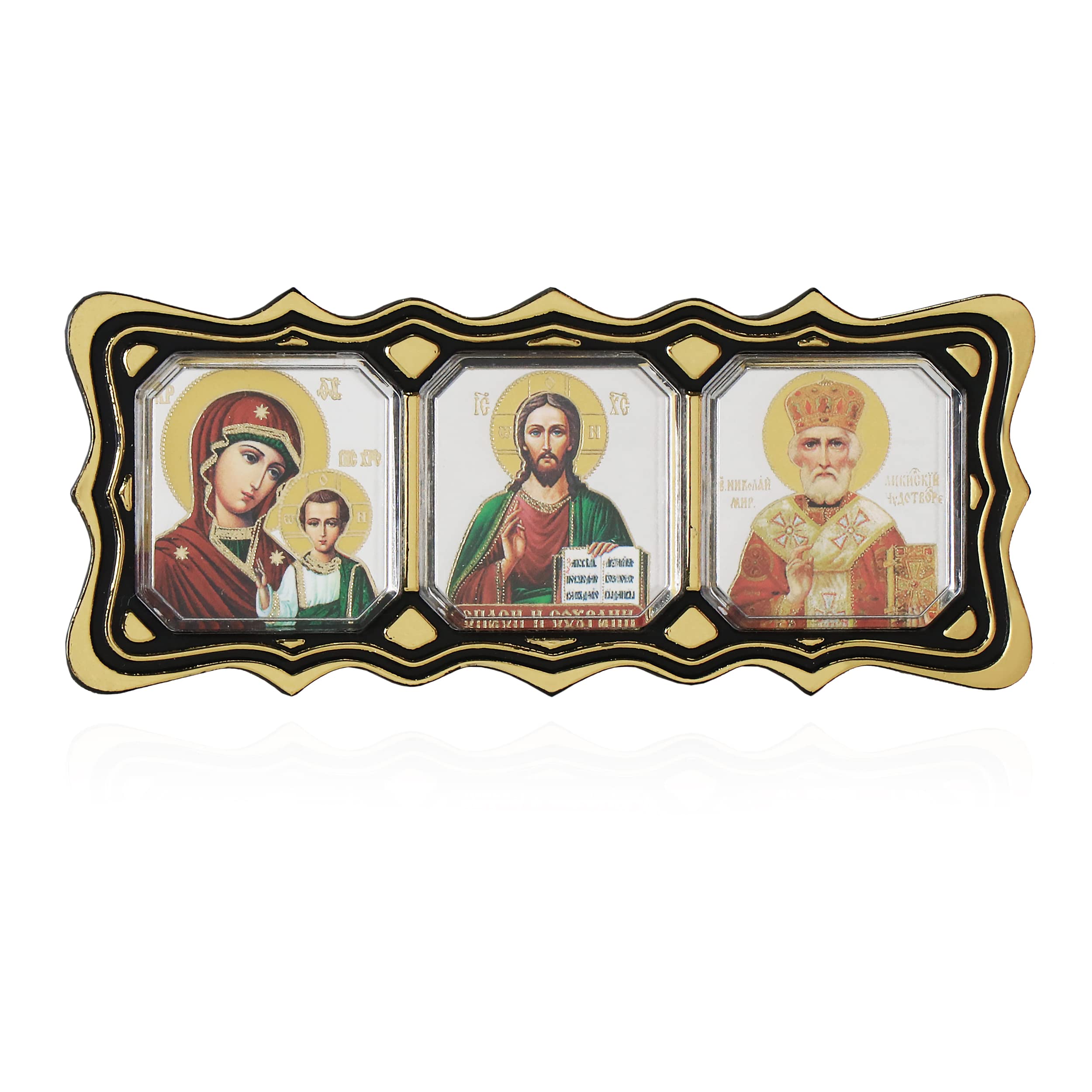 NKlaus Icon Car Triptych GM of Kazan - Jesus Cristus - Saint Nicholas Christian 11327