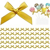 Lianxuia 50pcs Mini Gold Bows, Premade Satin Ribbon Bows, Vintage Bow Gold Birthday Decorations for Sewing, DIY Crafts, Coquette Themed Party, Wedding, Christmas, Valentines Day