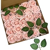 BOVUN 25pcs Realistic Pink Foam Roses with Stems for DIY Wedding Bouquets, Bridal Shower, Party & Valentine’s Day Decorations, Table Centerpieces & Floral Arrangements