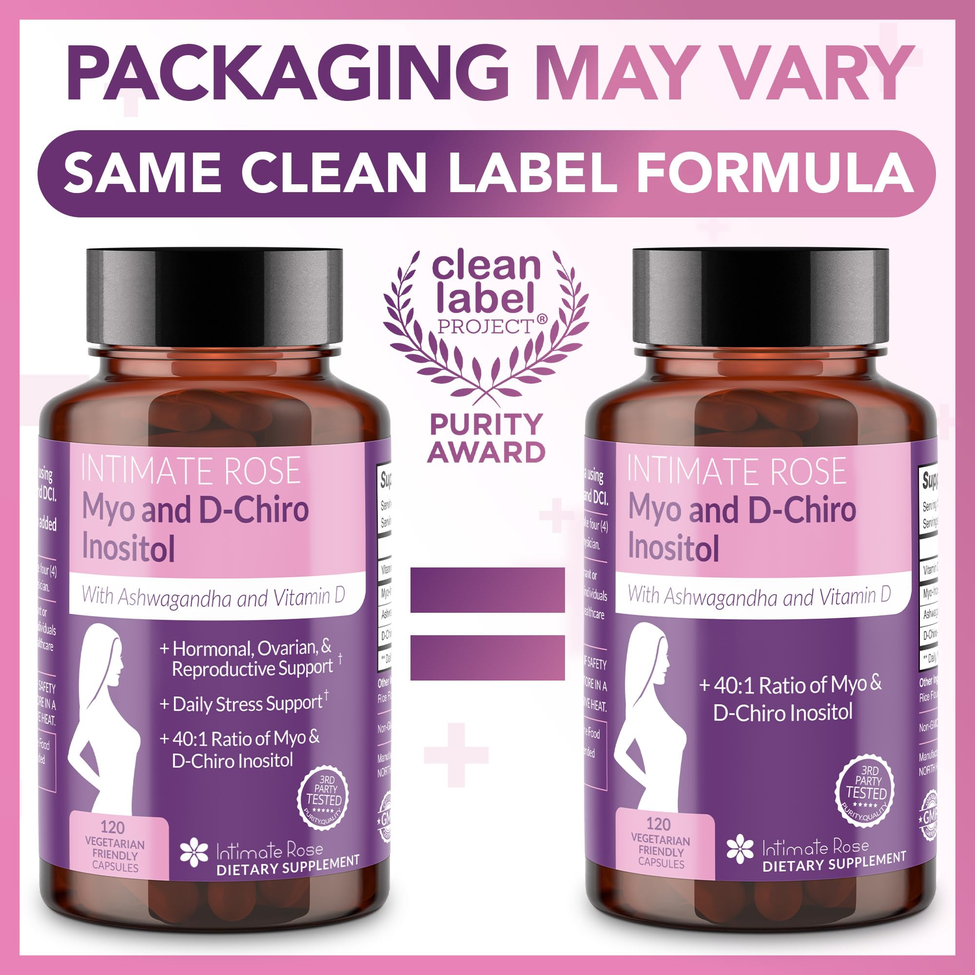 Intimate Rose Myo-Inositol & D-Chiro Inositol Supplement for Women - Hormone Balance & Ovarian Support for Women - Ideal 40:1 Ratio, Vitamin D3 + Ashwagandha