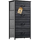 DWVO 4 Drawers Dresser, Dresser for Bedroom, Fabric Storage Tower, Chest of Drawers, Organizer Unit for Closets, Living Room, Sturdy Steel Frame, Wooden Top, Easy Pull Fabric Bins