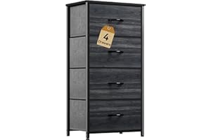 DWVO 4 Drawers Dresser, Dresser for Bedroom, Fabric Storage Tower, Chest of Drawers, Organizer Unit for Closets, Living Room, Sturdy Steel Frame, Wooden Top, Easy Pull Fabric Bins
