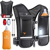 RUNLIX Running Vest for Women Men-Reflective Running Hydration Vest with 500ml Soft Water Bottle, Phone Holder, 2 LED Lights USB Rechargeable-7 Pockets Runners Backpack Marathon