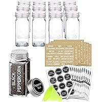 SWOMMOLY 12 Glass Spice Jars with 268 Spice Labels, Chalk Marker and Funnel Complete Set. 12 Square Glass Jars 4OZ…