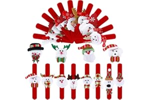Elcoho 24 Pieces Christmas Slap Bracelets Xmas Slap Bands Party Toys Gifts with Santa Claus Snowman Reindeer Bear Styles for Classroom Exchange Gifts or Christmas Party Favors