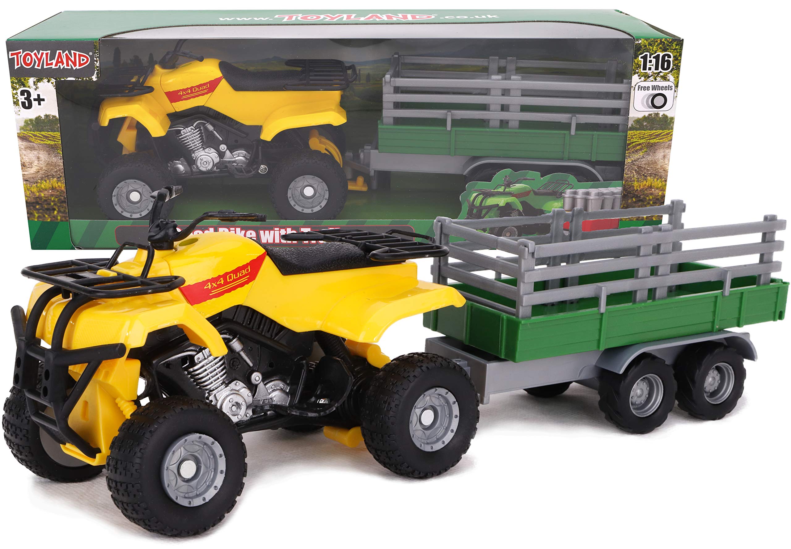 Toyland® Farm Quad & Trailer Playset - 1:16 Scale Free-Wheel Action Quad Bike - Boys Farm Toys with Detachable Trailer - Yellow Agricultural Toy Vehicle — image 1