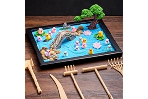 Soulchen Zen Garden Kit for Desk Decor Christmas Sand Zen Garden Gifts Mini Sandbox Set with Black Wooden Tray, Sand, Tools & Accessories Japanese Gifts for Meditation Room Office Home(Duck)