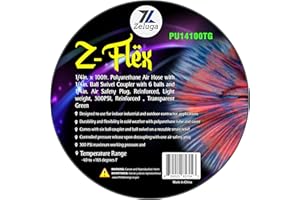 Zeluga Z-Flex Industrial Interchange with Ball Coupler and Air Safety Plug Reinforced Polyurethane Air Hose 300 PSI (Transparent Green, 1/4in. x 100ft.)