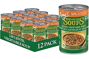 Amy’s Kitchen Organic Lentil Vegetable Soup, Light in Sodium – Vegan, Gluten-Free, Dairy-Free, Lactose-Free, Soy-Free, Corn-F