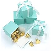 Small Cube Turquoise Candy Treat Boxes Bulk Teal Blue Gift Boxes Wedding Favors Baby Bridal Shower Birthday Party Boxes Supplies, 50pc (Aqua Blue)