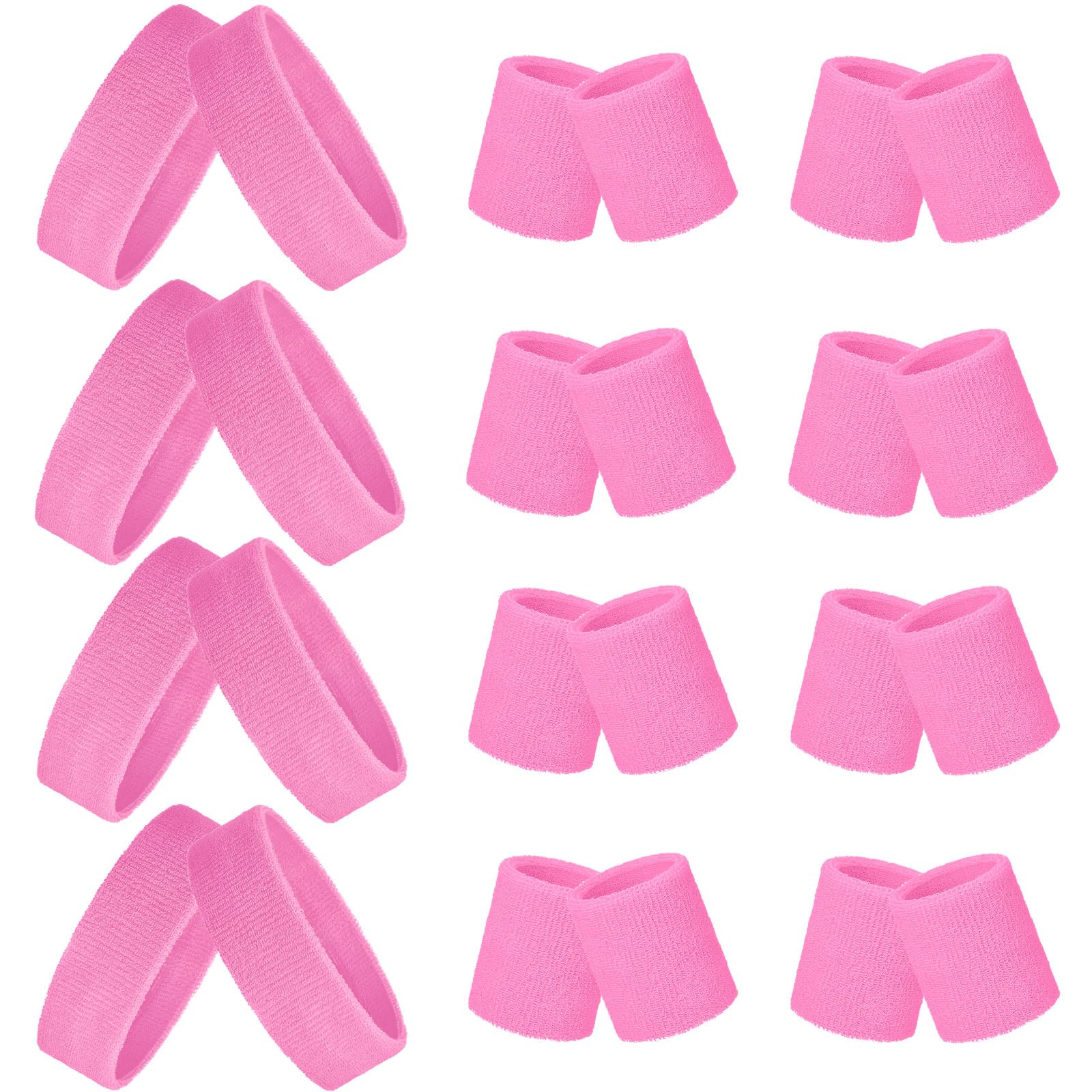 Photo 1 of Skylety 24 pcs 80s Neon Sweatbands Set, Include 8 Sports Headbands and 16 Sweat Wristbands Bulk for Man Woman (Pink)