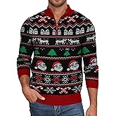 NITAGUT Mens Ugly Christmas Sweaters Funny Graphic Quarter Zip Sweaters Long Sleeve Knitted Pullover Sweaters