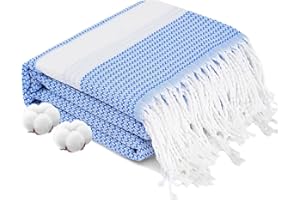 Genovega Oversized Cotton Turkish Beach Towels 74"x38" Thin Quick Dry Sand Free Pool Swim Bathing Towel Extra Large Blanket Adult Travel Essentials Accessories Must Haves Summer Vacation Deepblue Dot