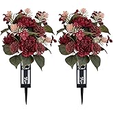 Memobloom Red Cemetery Flowers for Grave: 2 Pcs Peony Grave Flower Bouquets for Cemetery Decorations - Spring Outdoor Gravesite Flowers with Vase