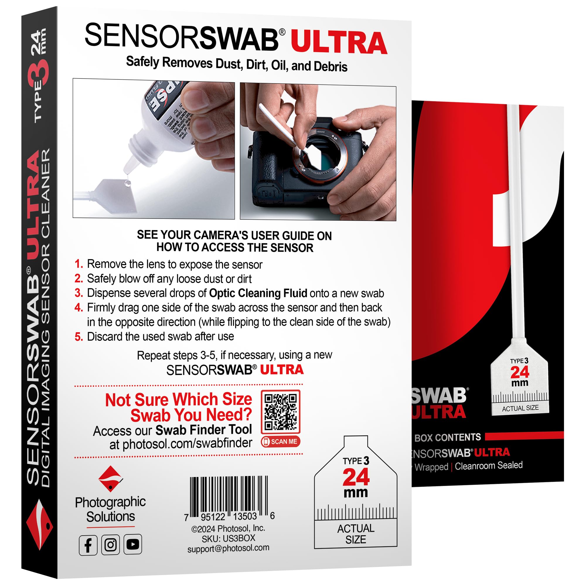 Photographic Solutions Sensor Swab Ultra 24mm Type-3 Digital Imaging Sensor Cleaner Swabs for Cleaning Full Frame Mirrored or Mirrorless Cameras. Sensor Dust & Oil Remover (Pack of 12)