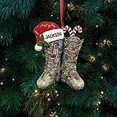 Custom DIY Name Army Christmas Ornaments for Xmas Tree, Military Christmas Ornaments, Veteran Boots, Army Man Ornament, Gifts for Men, Soldier, Dad, Grandpa, Veteran