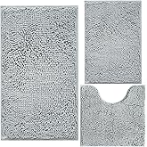 Bathroom Rugs Sets 3 Piece Extra Soft and Absorbent Shag Bathroom Rugs, Machine Wash Mat, Strong PVC Non-Slip Underside, Plush Carpet Mats (Light Grey)
