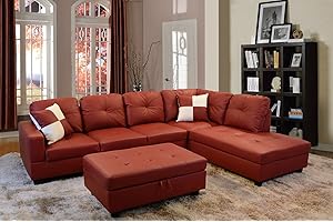 Beverly Fine Furniture Right Facing Russes Sectional Sofa Set With Ottoman, RED