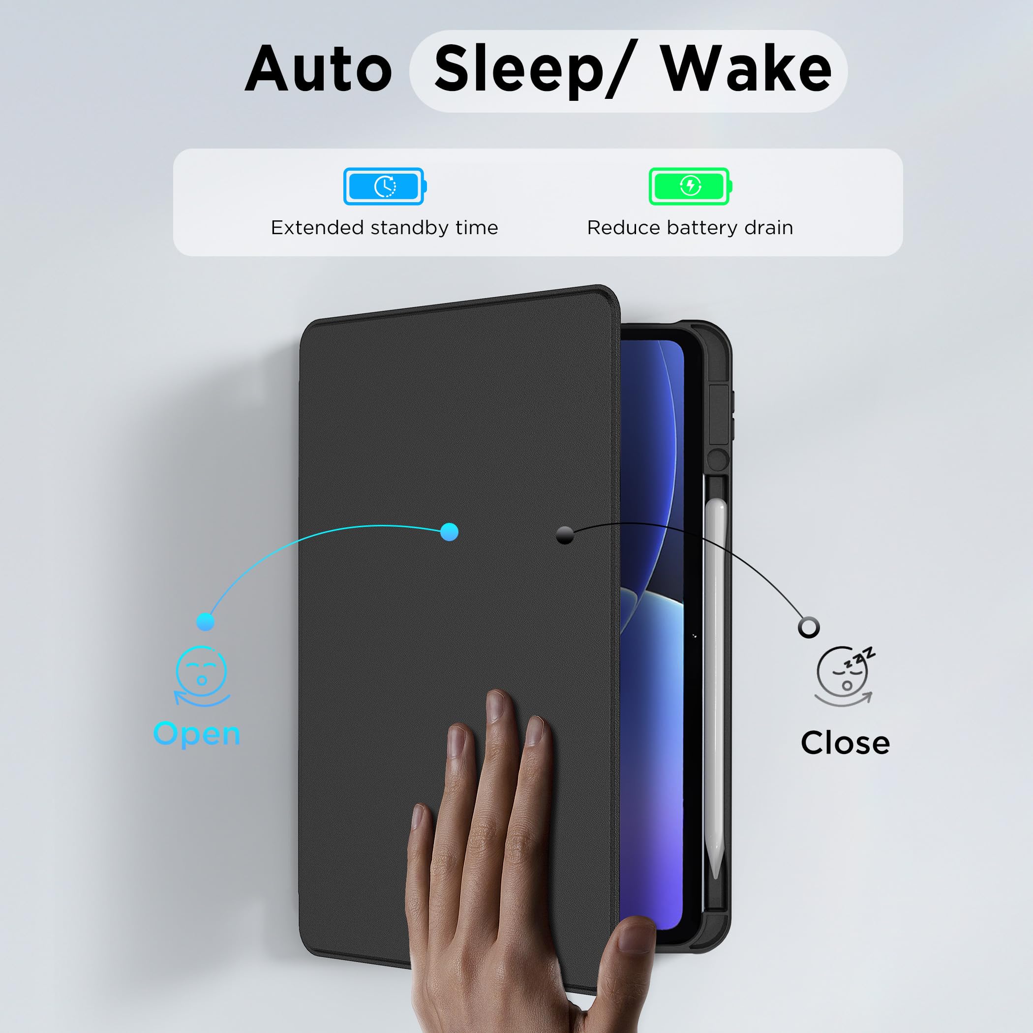 EasyAcc Drehbare Hülle für Xiaomi Pad 7/ Pad 8/ Pad 7 Pro/Pad 8 Pro 11.2 Zoll mit Xiaomi Pen Halter, Acryl Schutzhülle 360 Grad Drehbare mit Stoßfest Grenze, Schwarz 4