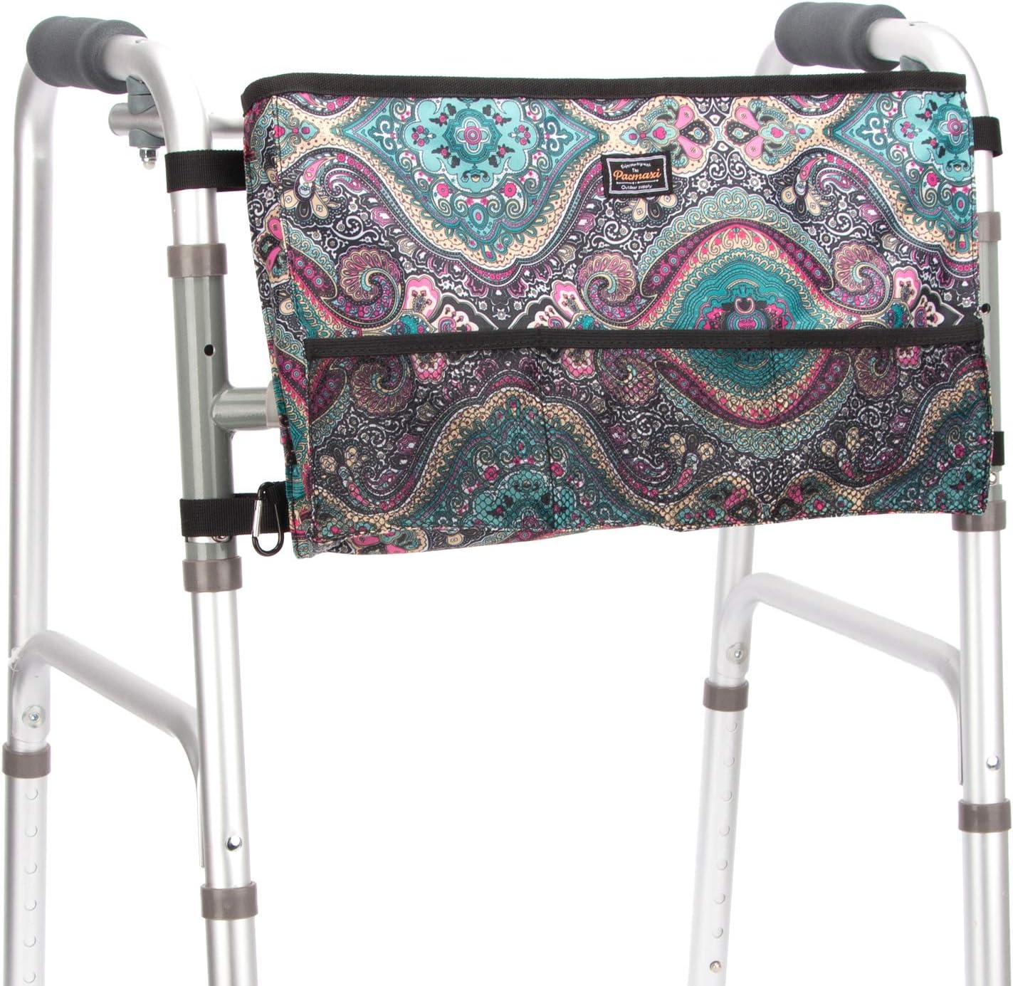 Walker Bag Wheelchair Accessories by Pacmaxi, Walker Accessory Tote Pocket for Walkers Rollators Wheelchairs, Multiple Pockets, Carabiner Clip (Blue): Health & Personal Care