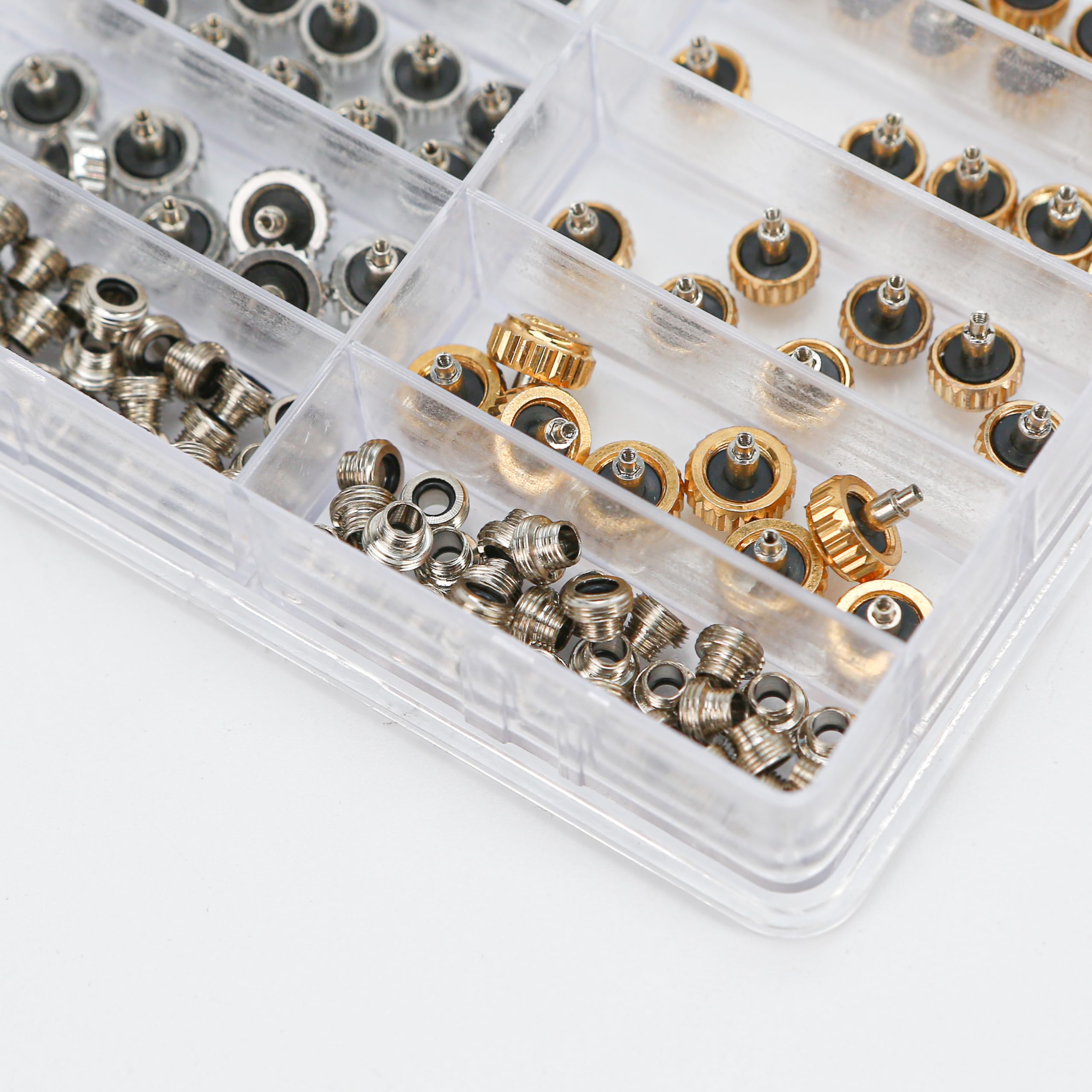 120PCS Watch Crown Replacement Fit for Rolex Calibre 3135 3235 3335, Waterproof Down Screw Copper Bronze Link Accessories Assortment Part Kit, Spare Repairing Removal Tool(Assorted Silver Gold)
