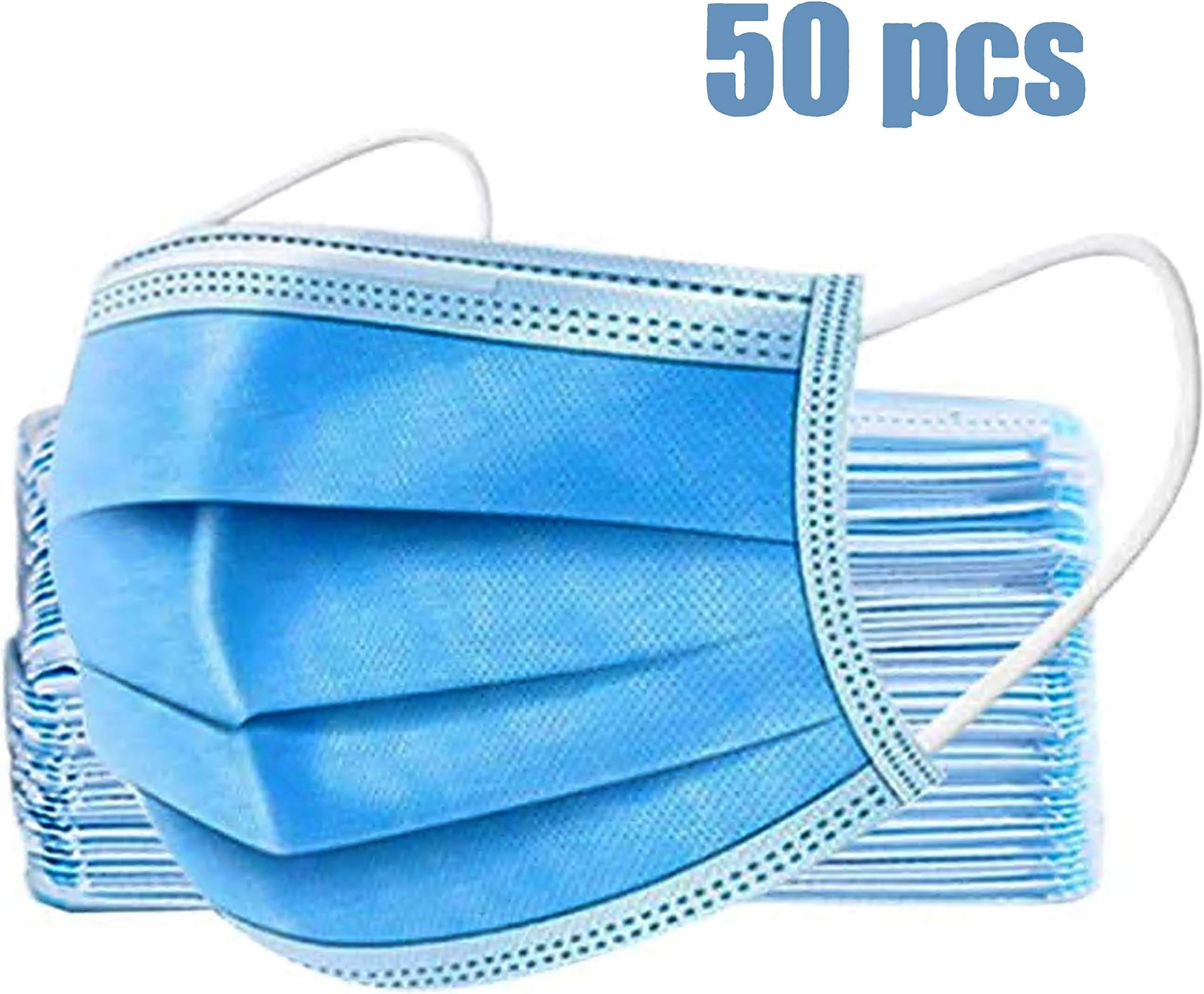 Goffdey 50Pcs Disposable Face 𝐌𝐀𝐒𝐊 with 3 Layer Filter, 3 Ply Filter Breathable Safety 𝐌𝐀𝐒𝐊 with Elastic Earloop