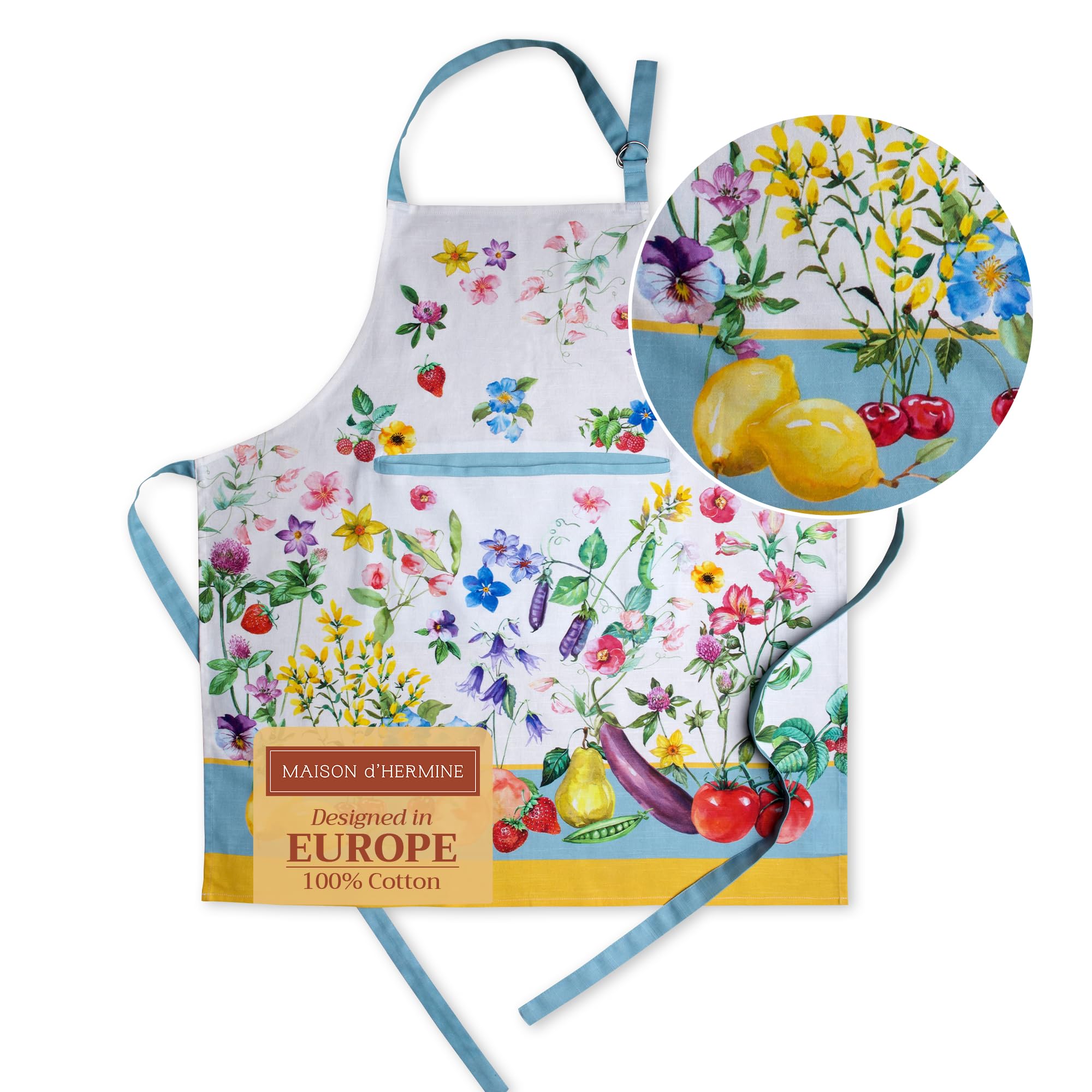Maison d' Hermine 100% Cotton Apron for women with Pocket Kitchen Chef Spring/Summer Apron for Men Cooking Gardening Server Waitress Maid - (Giverny, 85 cm x 70 cm)
